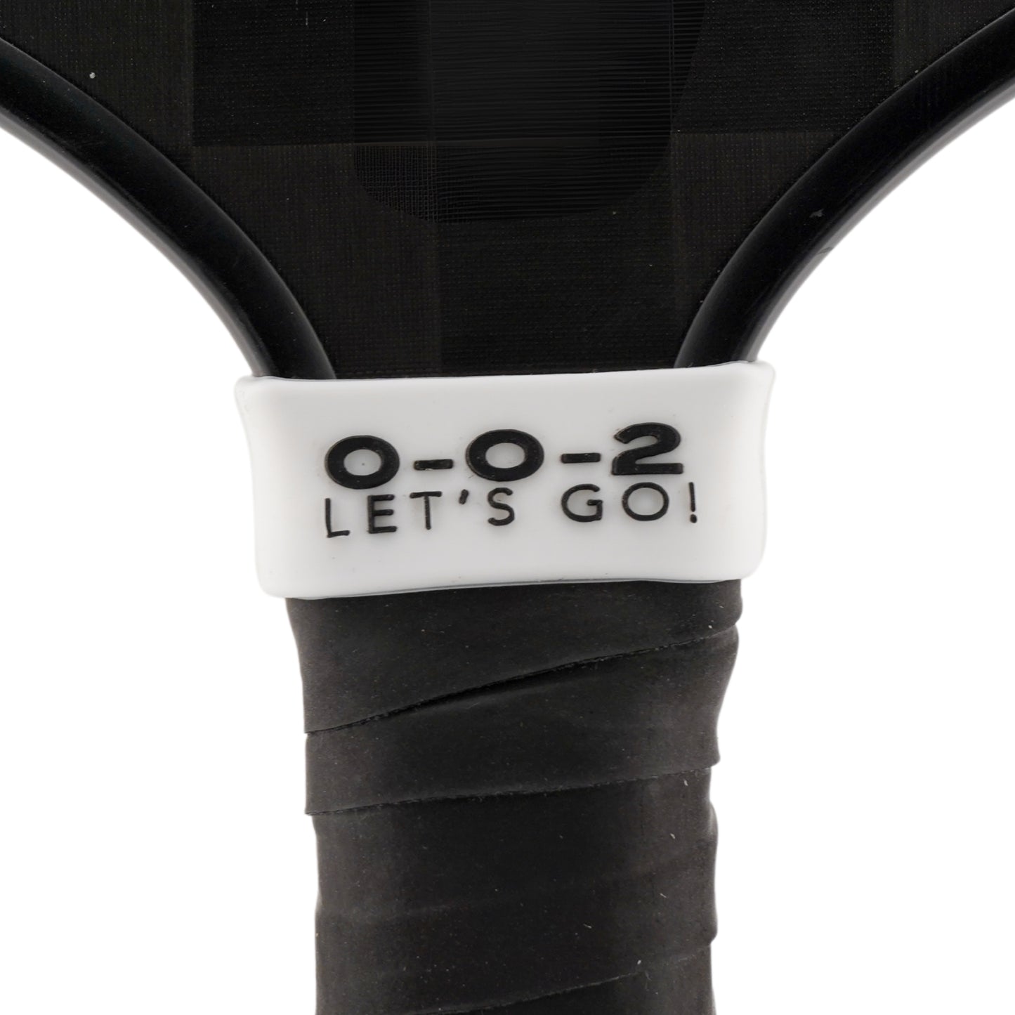 0-0-2 Let's Go Pickleball Band shown off paddle as a color-custom pickleball paddle band, perfect for personalized gear, clubs, tournaments, and accessory organization This image features custom pickleball paddle bands, a personalized paddle band, and a customized paddle band, ideal for player ID, team branding, club gear, and tournament accessories.