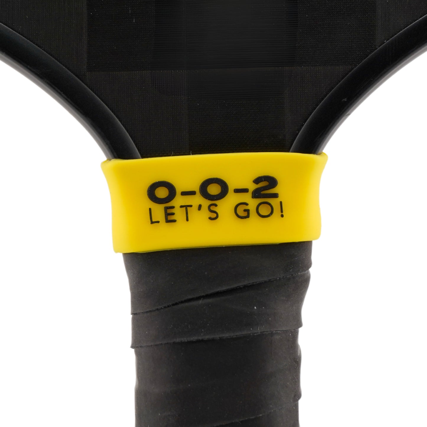 0-0-2 Let's Go Pickleball Band shown off paddle as a color-custom pickleball paddle band, perfect for personalized gear, clubs, tournaments, and accessory organization This image features custom pickleball paddle bands, a personalized paddle band, and a customized paddle band, ideal for player ID, team branding, club gear, and tournament accessories.