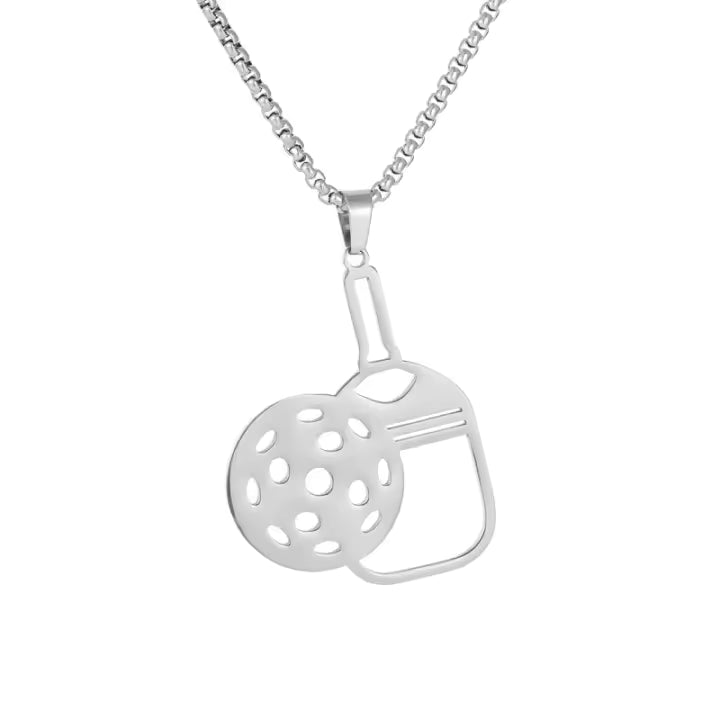 Stainless Steel Pickleball Paddle & Ball Necklace (Unfilled)