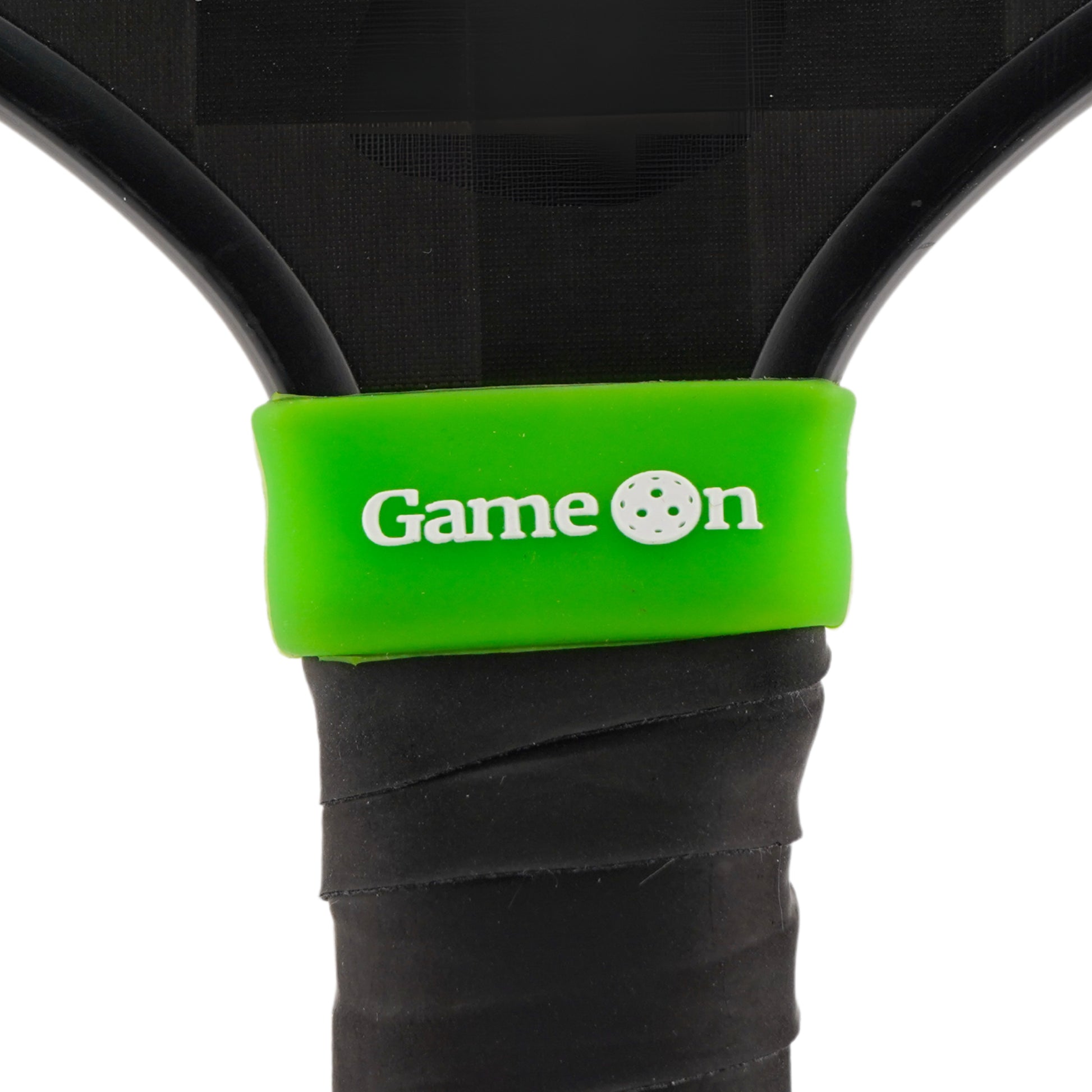 Game On Pickleball Band shown on paddle as a color-customized personalized paddle band for pickleball players, ideal for paddle ID, team branding, and custom gear This image features custom pickleball paddle bands, a personalized paddle band, and a customized paddle band, ideal for player ID, team branding, club gear, and tournament accessories.