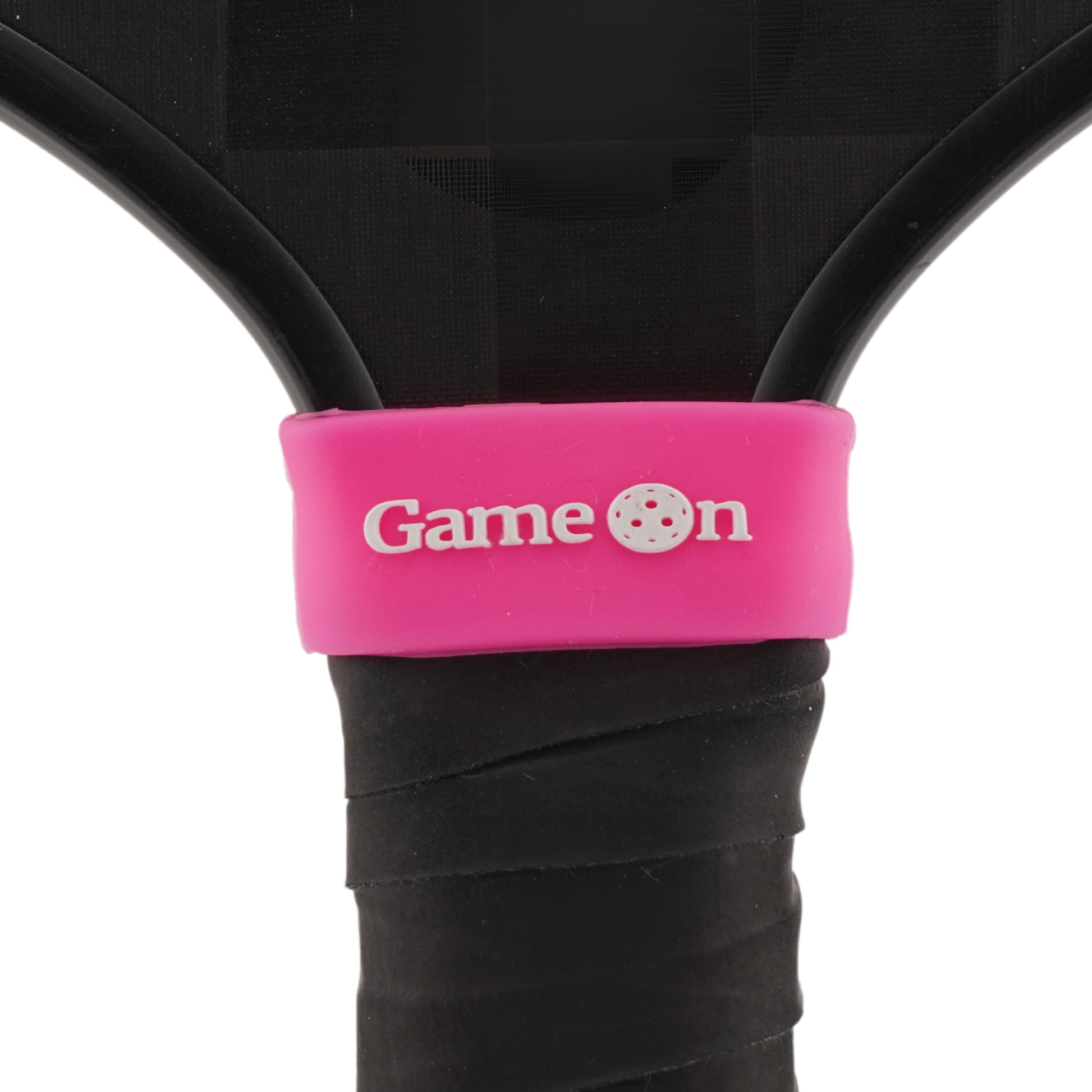 Game On Pickleball Band shown on paddle as a color-customized personalized paddle band for pickleball players, ideal for paddle ID, team branding, and custom gear This image features custom pickleball paddle bands, a personalized paddle band, and a customized paddle band, ideal for player ID, team branding, club gear, and tournament accessories.
