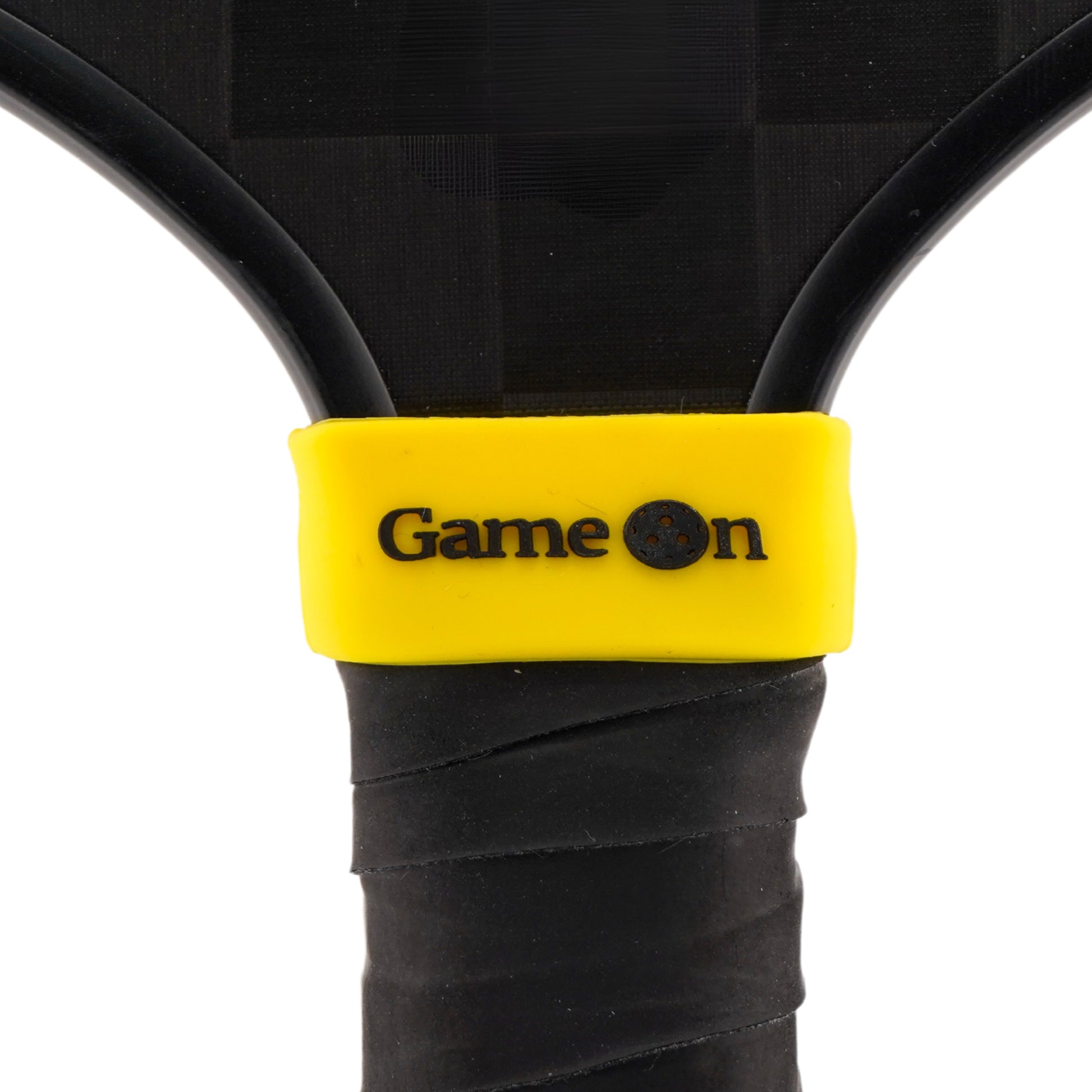 Game On Pickleball Band shown on paddle as a color-customized personalized paddle band for pickleball players, ideal for paddle ID, team branding, and custom gear This image features custom pickleball paddle bands, a personalized paddle band, and a customized paddle band, ideal for player ID, team branding, club gear, and tournament accessories.