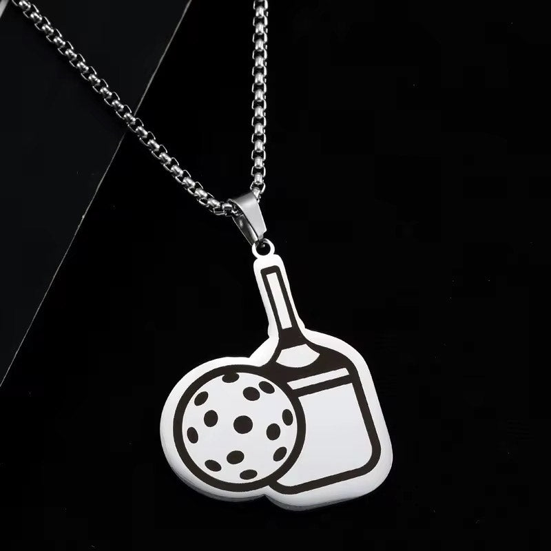 Stainless Steel Pickleball Paddle & Ball Necklace