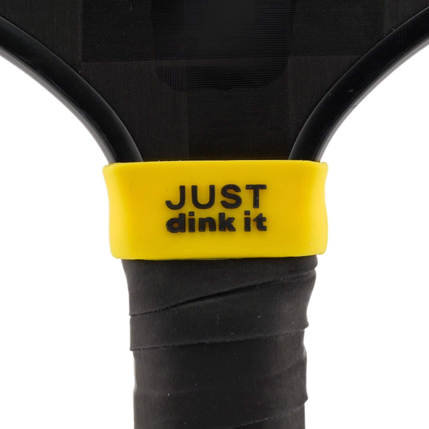Just Dink It Pickleball Band shown on paddle as a color-customized personalized paddle band for pickleball players, ideal for paddle ID, team branding, and custom gear This image features custom pickleball paddle bands, a personalized paddle band, and a customized paddle band, ideal for player ID, team branding, club gear, and tournament accessories.
