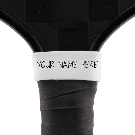 Diamond White Paddle Band shown on paddle as a color-customized personalized paddle band for pickleball players, ideal for paddle ID, team branding, and custom gear This image features custom pickleball paddle bands, a personalized paddle band, and a customized paddle band, ideal for player ID, team branding, club gear, and tournament accessories.