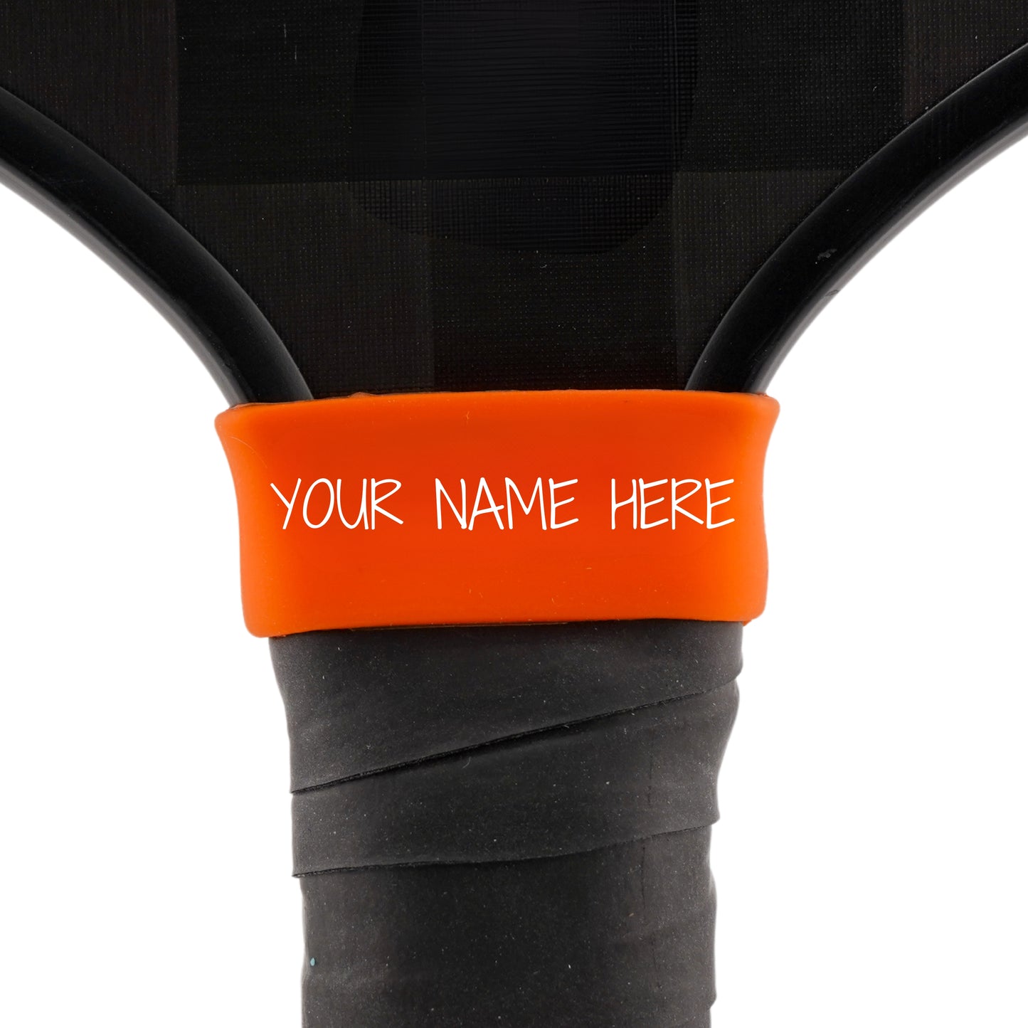Tangerine Orange Paddle Band shown off paddle as a color-custom pickleball paddle band, perfect for personalized gear, clubs, tournaments, and accessory organization This image features custom pickleball paddle bands, a personalized paddle band, and a customized paddle band, ideal for player ID, team branding, club gear, and tournament accessories.