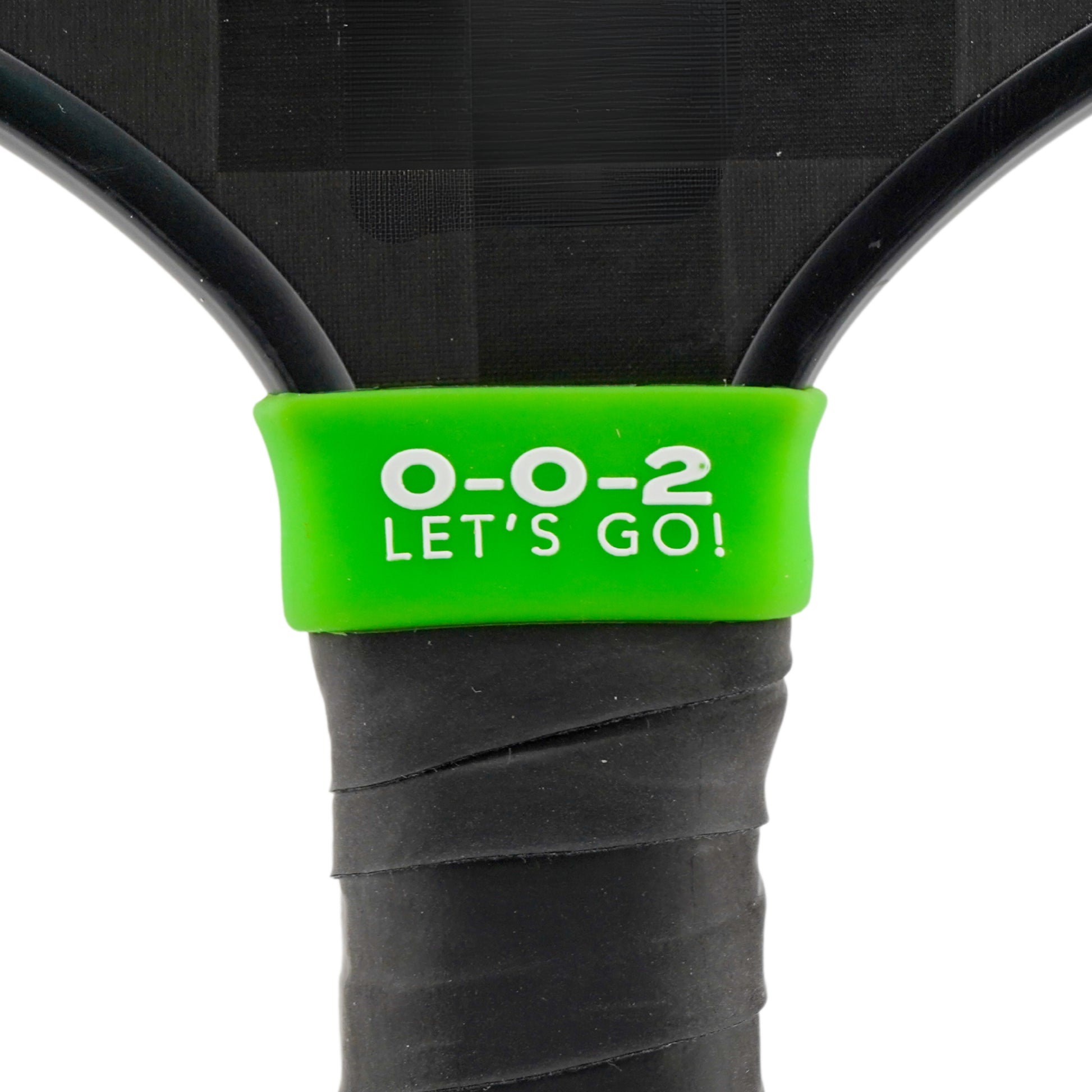 0-0-2 Let's Go Pickleball Band shown off paddle as a color-custom pickleball paddle band, perfect for personalized gear, clubs, tournaments, and accessory organization This image features custom pickleball paddle bands, a personalized paddle band, and a customized paddle band, ideal for player ID, team branding, club gear, and tournament accessories.