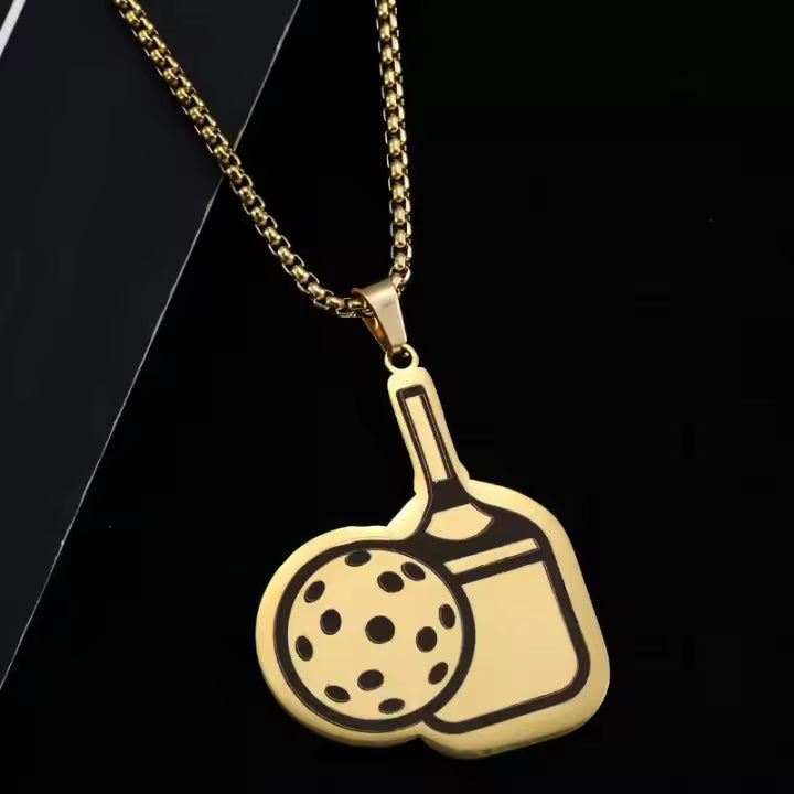 Stainless Steel Pickleball Paddle & Ball Necklace