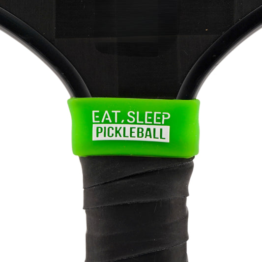 Eat Sleep Pickleball Pickleball Band shown on paddle as a color-customized personalized paddle band for pickleball players, ideal for paddle ID, team branding, and custom gear This image features custom pickleball paddle bands, a personalized paddle band, and a customized paddle band, ideal for player ID, team branding, club gear, and tournament accessories.