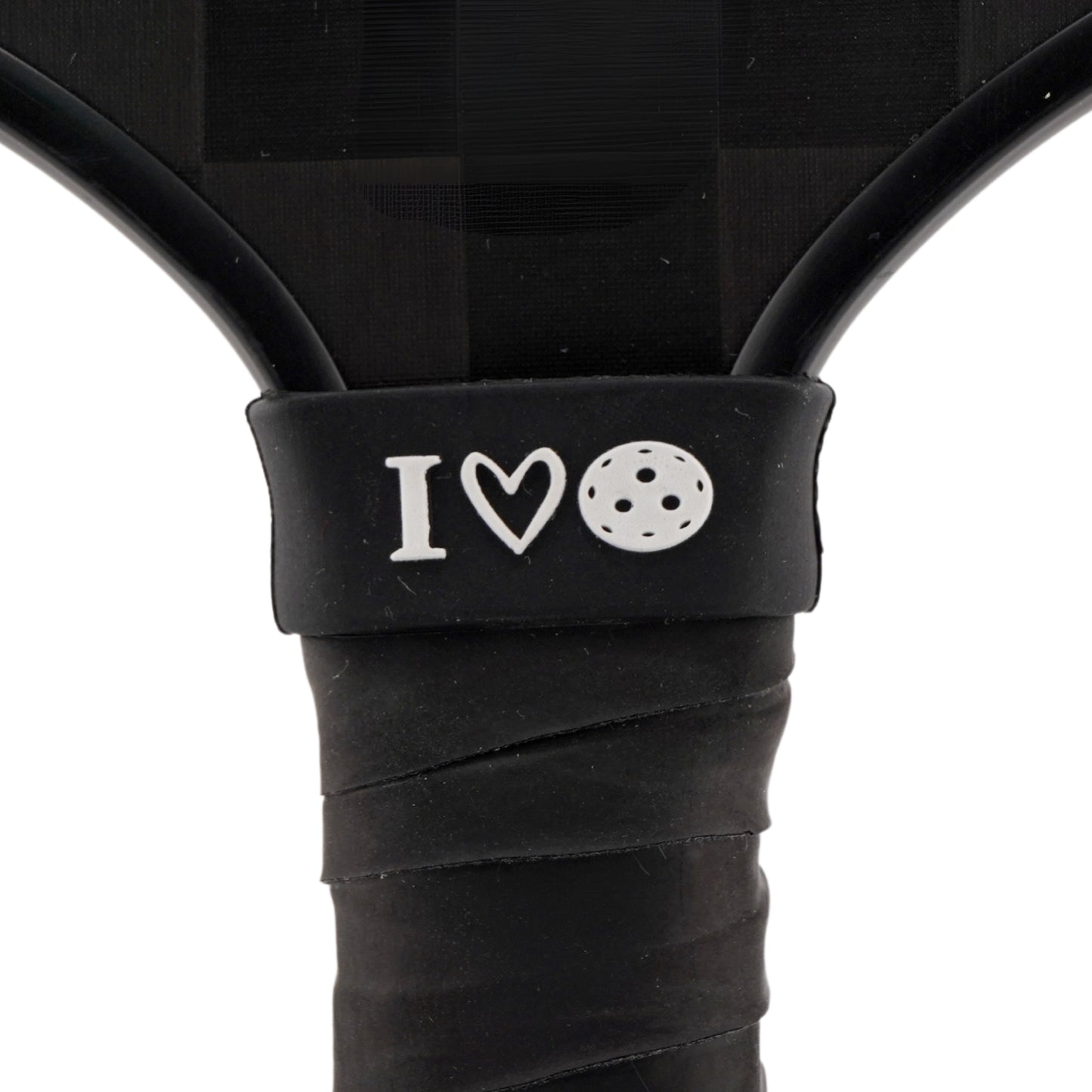 I Love Pickleball Pickleball Band shown on paddle as a color-customized personalized paddle band for pickleball players, ideal for paddle ID, team branding, and custom gear This image features custom pickleball paddle bands, a personalized paddle band, and a customized paddle band, ideal for player ID, team branding, club gear, and tournament accessories.