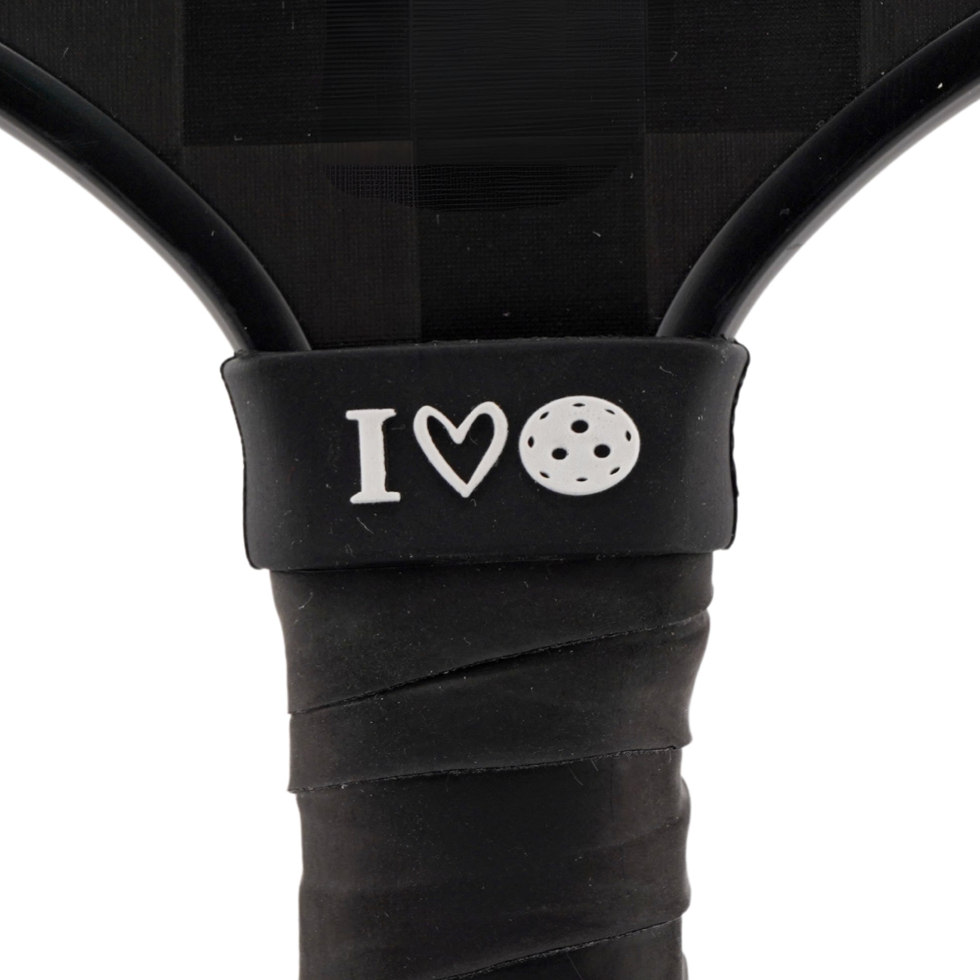 I Love Pickleball Pickleball Band shown on paddle as a color-customized personalized paddle band for pickleball players, ideal for paddle ID, team branding, and custom gear This image features custom pickleball paddle bands, a personalized paddle band, and a customized paddle band, ideal for player ID, team branding, club gear, and tournament accessories.