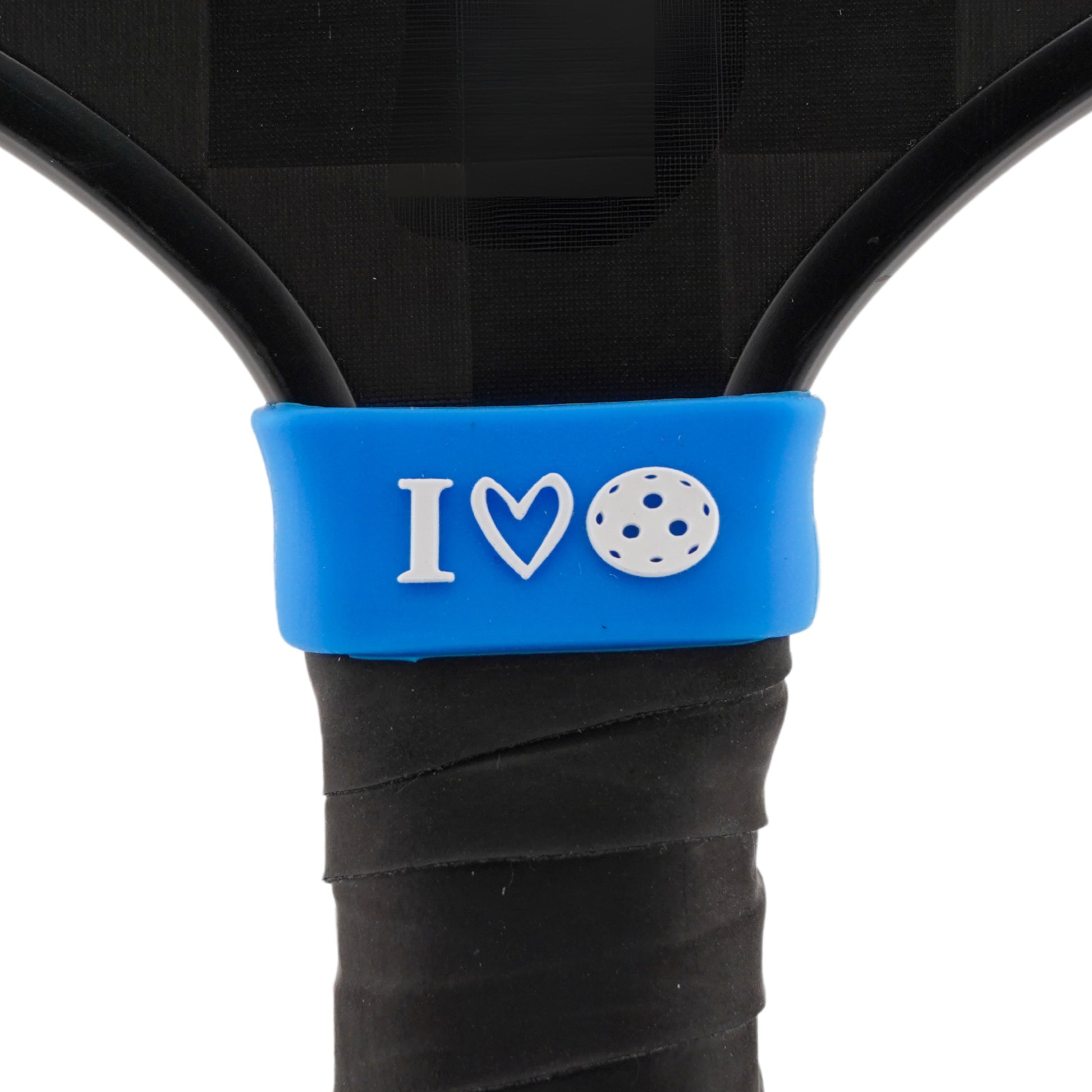 I Love Pickleball Pickleball Band shown on paddle as a color-customized personalized paddle band for pickleball players, ideal for paddle ID, team branding, and custom gear This image features custom pickleball paddle bands, a personalized paddle band, and a customized paddle band, ideal for player ID, team branding, club gear, and tournament accessories.