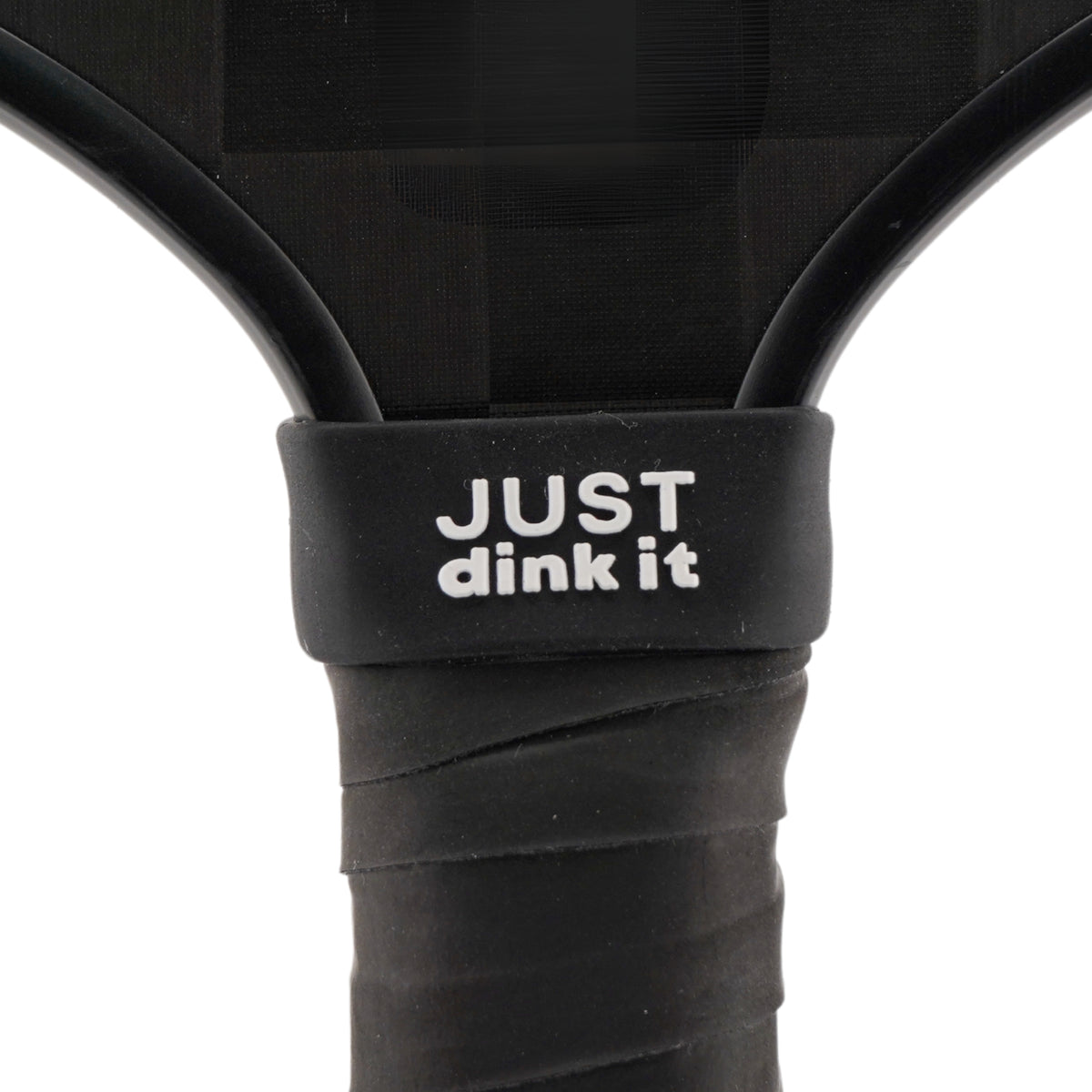 Just Dink It Pickleball Band shown on paddle as a color-customized personalized paddle band for pickleball players, ideal for paddle ID, team branding, and custom gear This image features custom pickleball paddle bands, a personalized paddle band, and a customized paddle band, ideal for player ID, team branding, club gear, and tournament accessories.