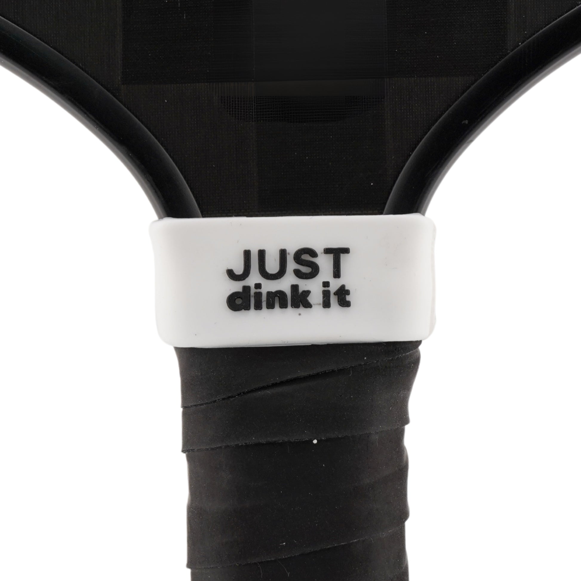 Just Dink It Pickleball Band shown on paddle as a color-customized personalized paddle band for pickleball players, ideal for paddle ID, team branding, and custom gear This image features custom pickleball paddle bands, a personalized paddle band, and a customized paddle band, ideal for player ID, team branding, club gear, and tournament accessories.