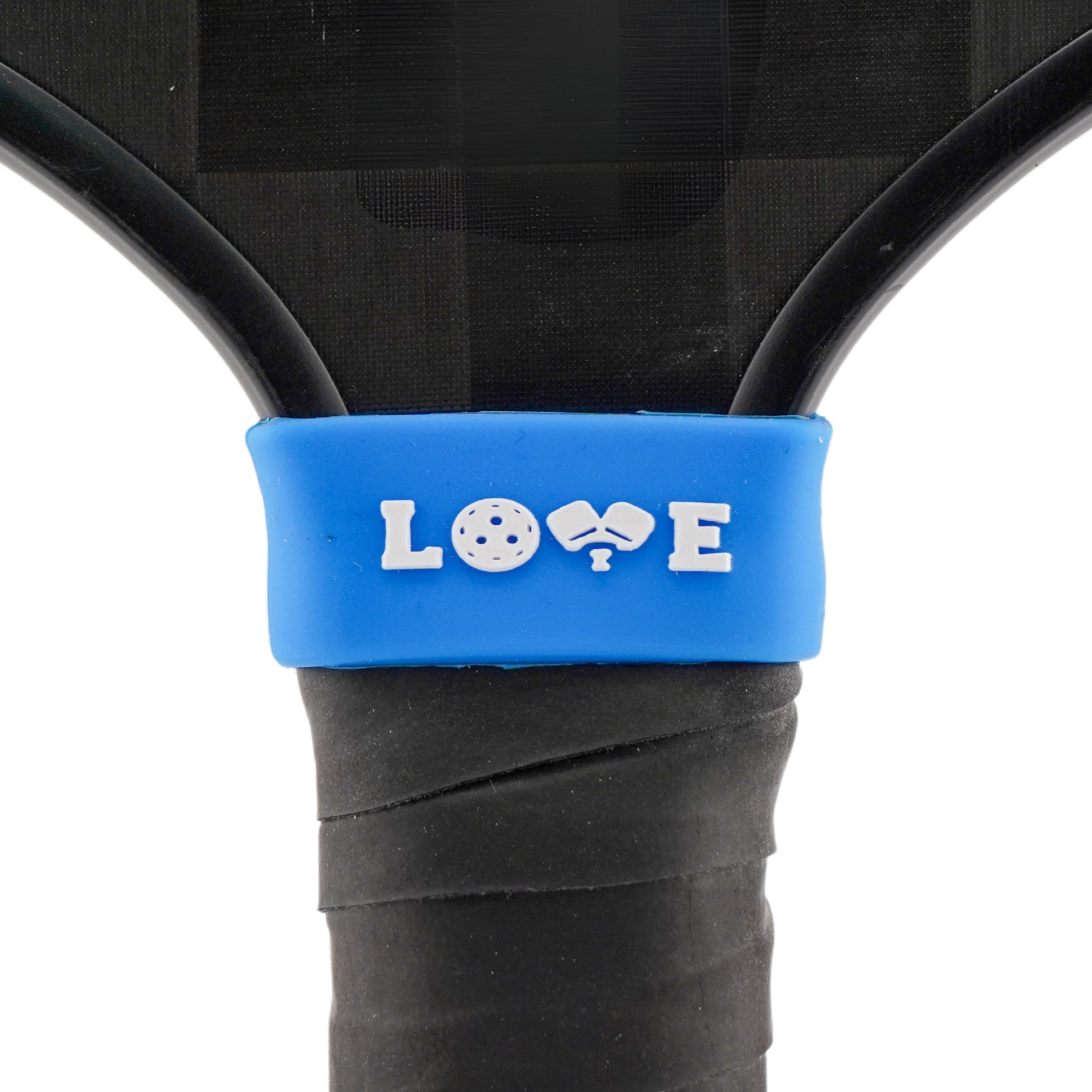 LOVE Pickleball Band shown off paddle as a color-custom pickleball paddle band, perfect for personalized gear, clubs, tournaments, and accessory organization This image features custom pickleball paddle bands, a personalized paddle band, and a customized paddle band, ideal for player ID, team branding, club gear, and tournament accessories.