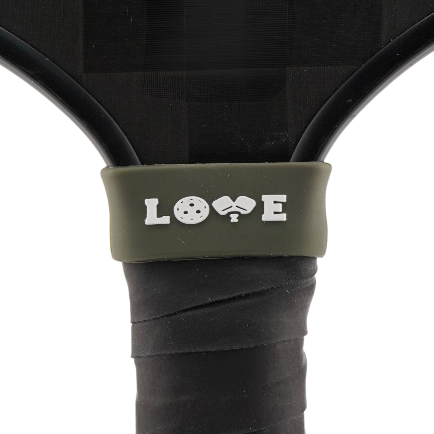 LOVE Pickleball Band shown off paddle as a color-custom pickleball paddle band, perfect for personalized gear, clubs, tournaments, and accessory organization This image features custom pickleball paddle bands, a personalized paddle band, and a customized paddle band, ideal for player ID, team branding, club gear, and tournament accessories.