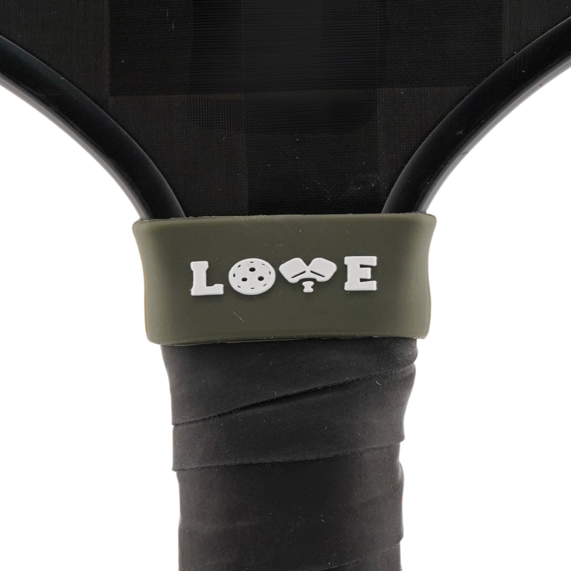 LOVE Pickleball Band shown off paddle as a color-custom pickleball paddle band, perfect for personalized gear, clubs, tournaments, and accessory organization This image features custom pickleball paddle bands, a personalized paddle band, and a customized paddle band, ideal for player ID, team branding, club gear, and tournament accessories.