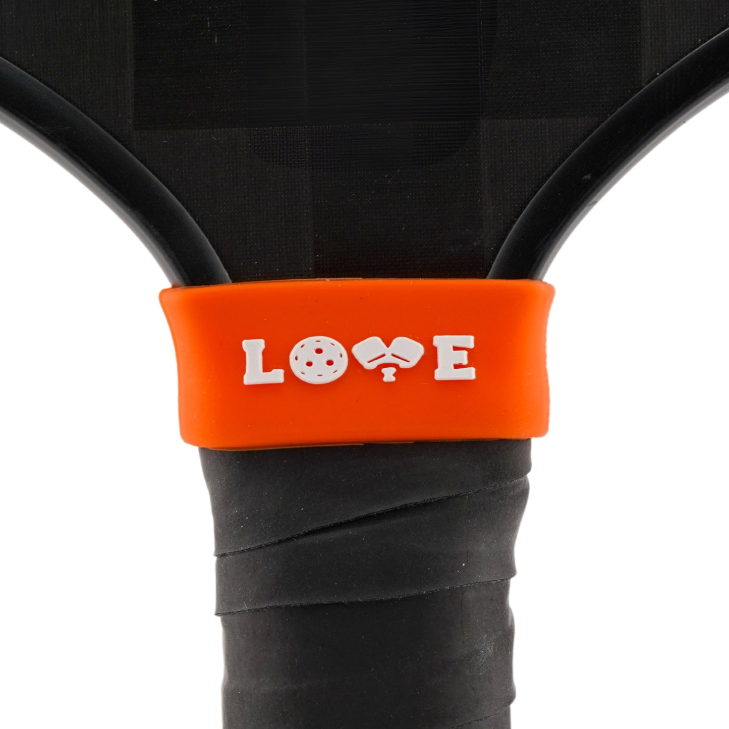 LOVE Pickleball Band shown off paddle as a color-custom pickleball paddle band, perfect for personalized gear, clubs, tournaments, and accessory organization This image features custom pickleball paddle bands, a personalized paddle band, and a customized paddle band, ideal for player ID, team branding, club gear, and tournament accessories.