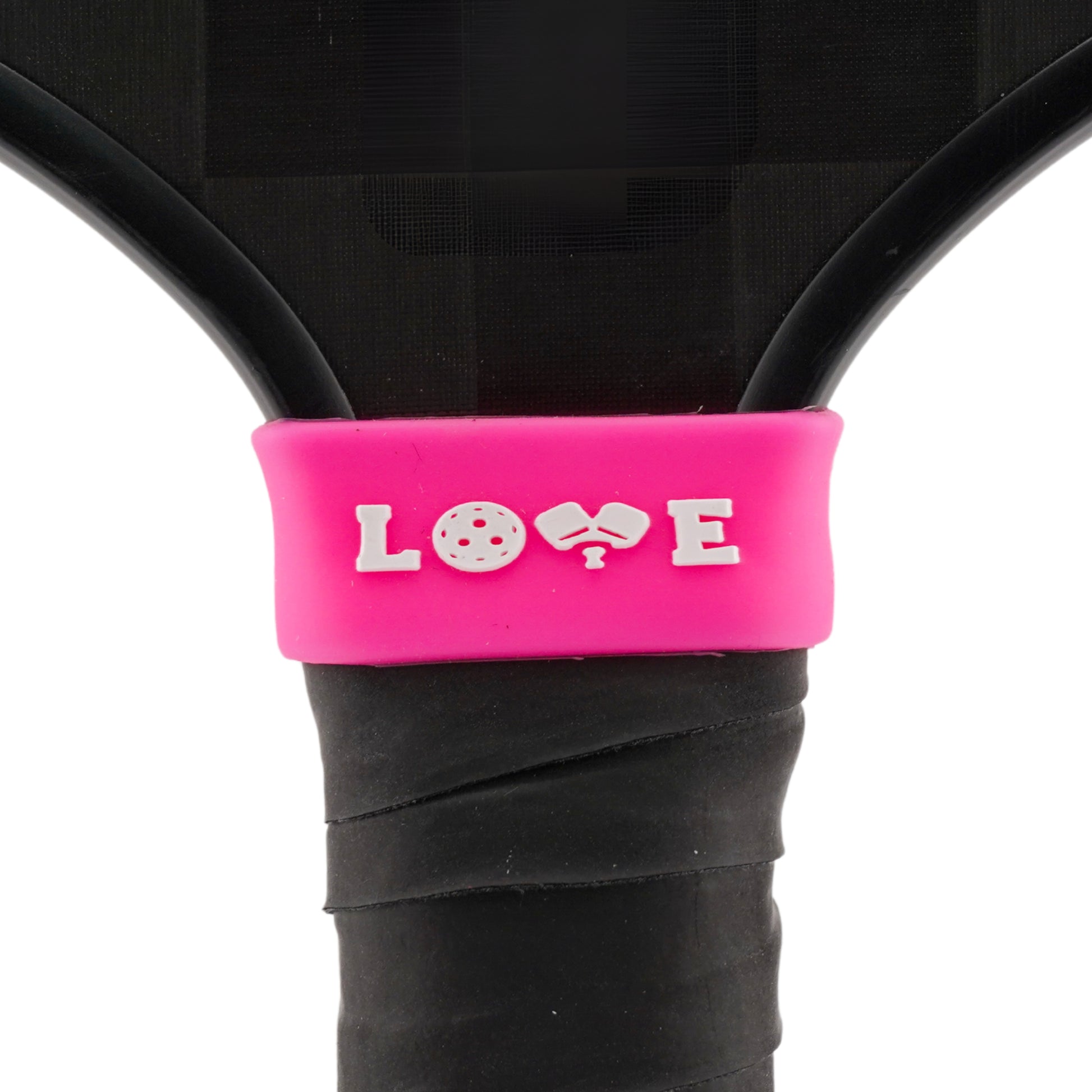 LOVE Pickleball Band shown off paddle as a color-custom pickleball paddle band, perfect for personalized gear, clubs, tournaments, and accessory organization This image features custom pickleball paddle bands, a personalized paddle band, and a customized paddle band, ideal for player ID, team branding, club gear, and tournament accessories.