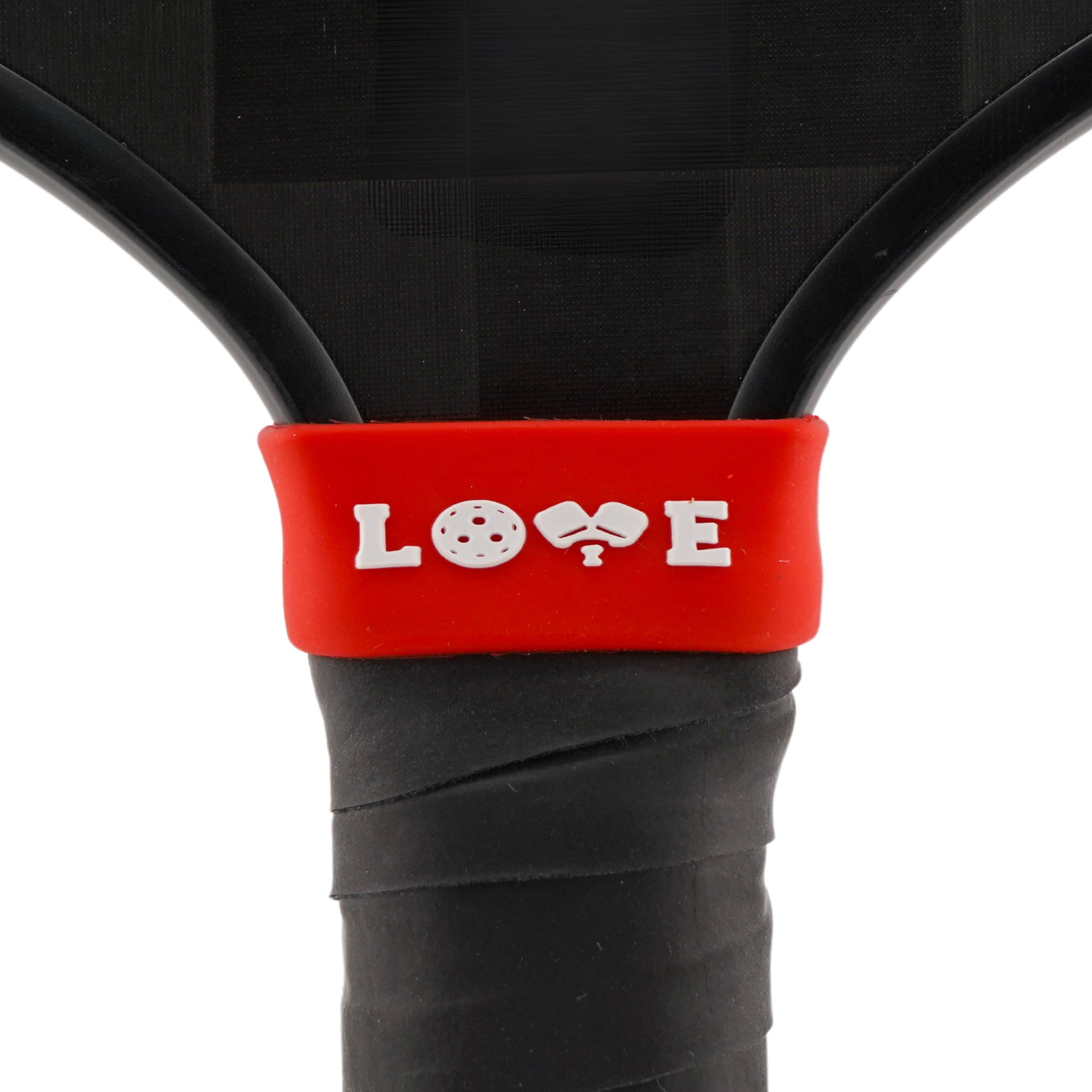LOVE Pickleball Band shown off paddle as a color-custom pickleball paddle band, perfect for personalized gear, clubs, tournaments, and accessory organization This image features custom pickleball paddle bands, a personalized paddle band, and a customized paddle band, ideal for player ID, team branding, club gear, and tournament accessories.