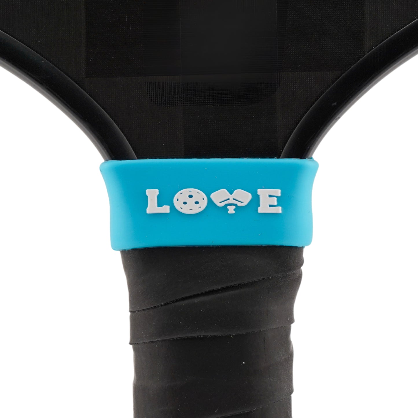 LOVE Pickleball Band shown off paddle as a color-custom pickleball paddle band, perfect for personalized gear, clubs, tournaments, and accessory organization This image features custom pickleball paddle bands, a personalized paddle band, and a customized paddle band, ideal for player ID, team branding, club gear, and tournament accessories.