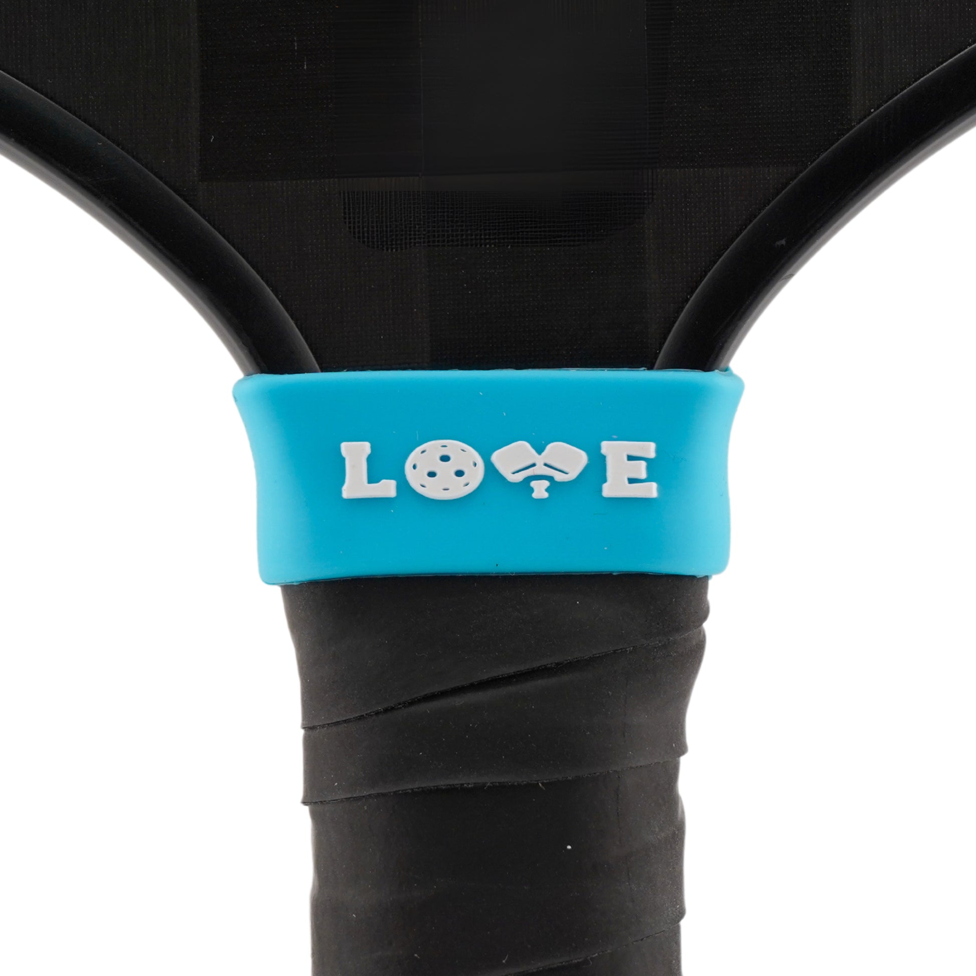 LOVE Pickleball Band shown off paddle as a color-custom pickleball paddle band, perfect for personalized gear, clubs, tournaments, and accessory organization This image features custom pickleball paddle bands, a personalized paddle band, and a customized paddle band, ideal for player ID, team branding, club gear, and tournament accessories.