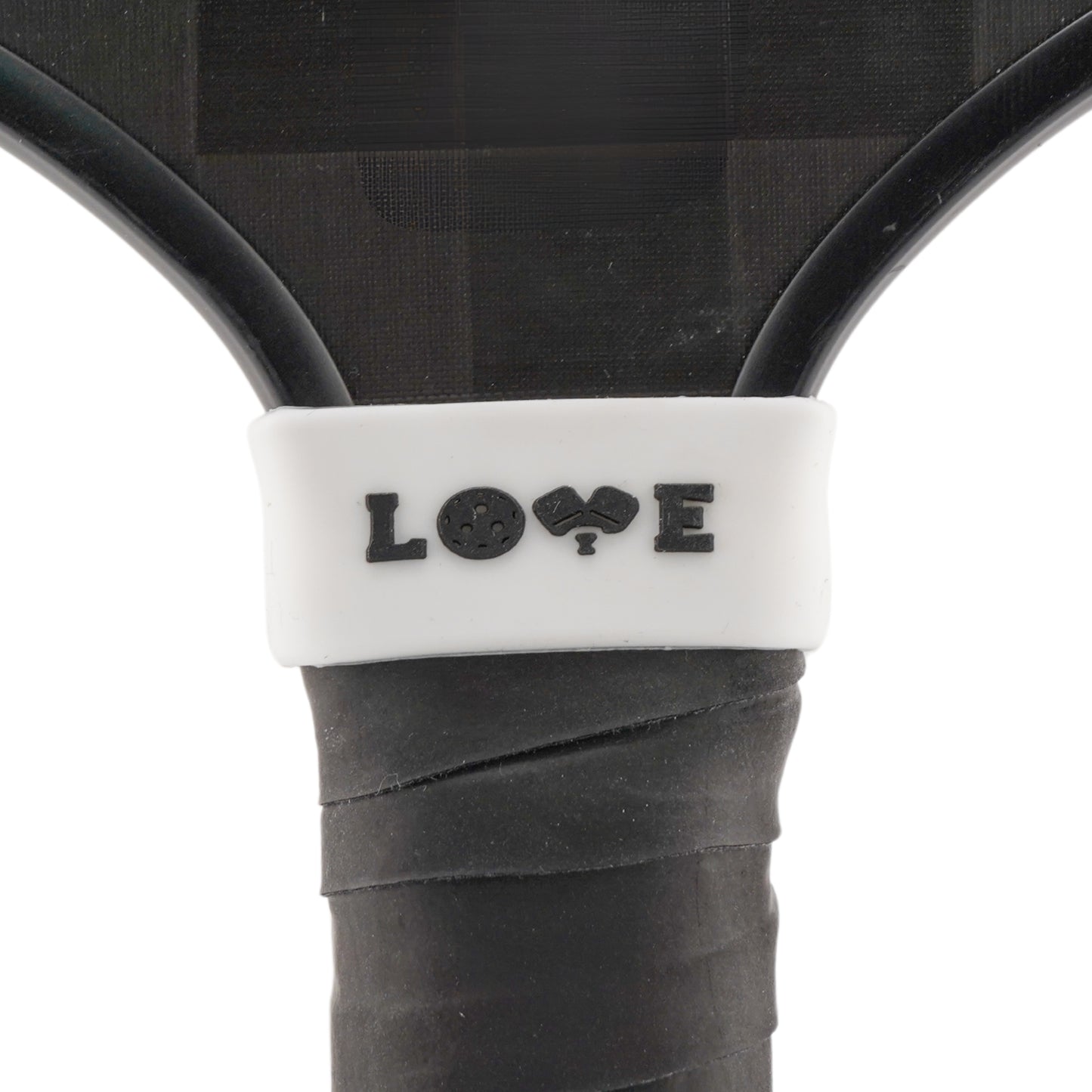 LOVE Pickleball Band shown off paddle as a color-custom pickleball paddle band, perfect for personalized gear, clubs, tournaments, and accessory organization This image features custom pickleball paddle bands, a personalized paddle band, and a customized paddle band, ideal for player ID, team branding, club gear, and tournament accessories.