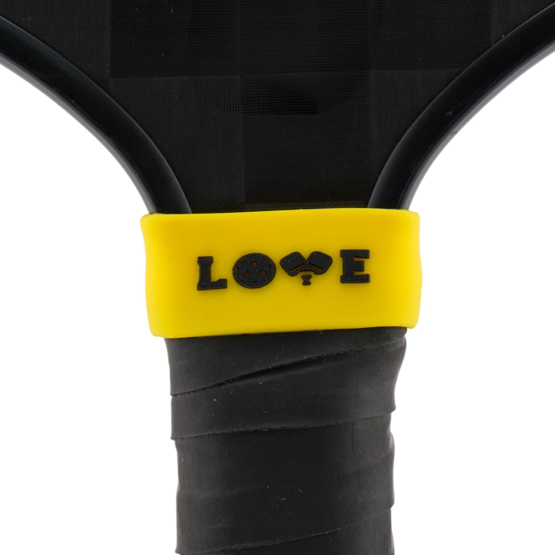 LOVE Pickleball Band shown off paddle as a color-custom pickleball paddle band, perfect for personalized gear, clubs, tournaments, and accessory organization This image features custom pickleball paddle bands, a personalized paddle band, and a customized paddle band, ideal for player ID, team branding, club gear, and tournament accessories.