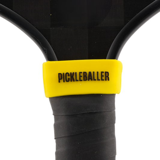 Pickleballer Pickleball Band shown on paddle as a color-customized personalized paddle band for pickleball players, ideal for paddle ID, team branding, and custom gear This image features custom pickleball paddle bands, a personalized paddle band, and a customized paddle band, ideal for player ID, team branding, club gear, and tournament accessories.