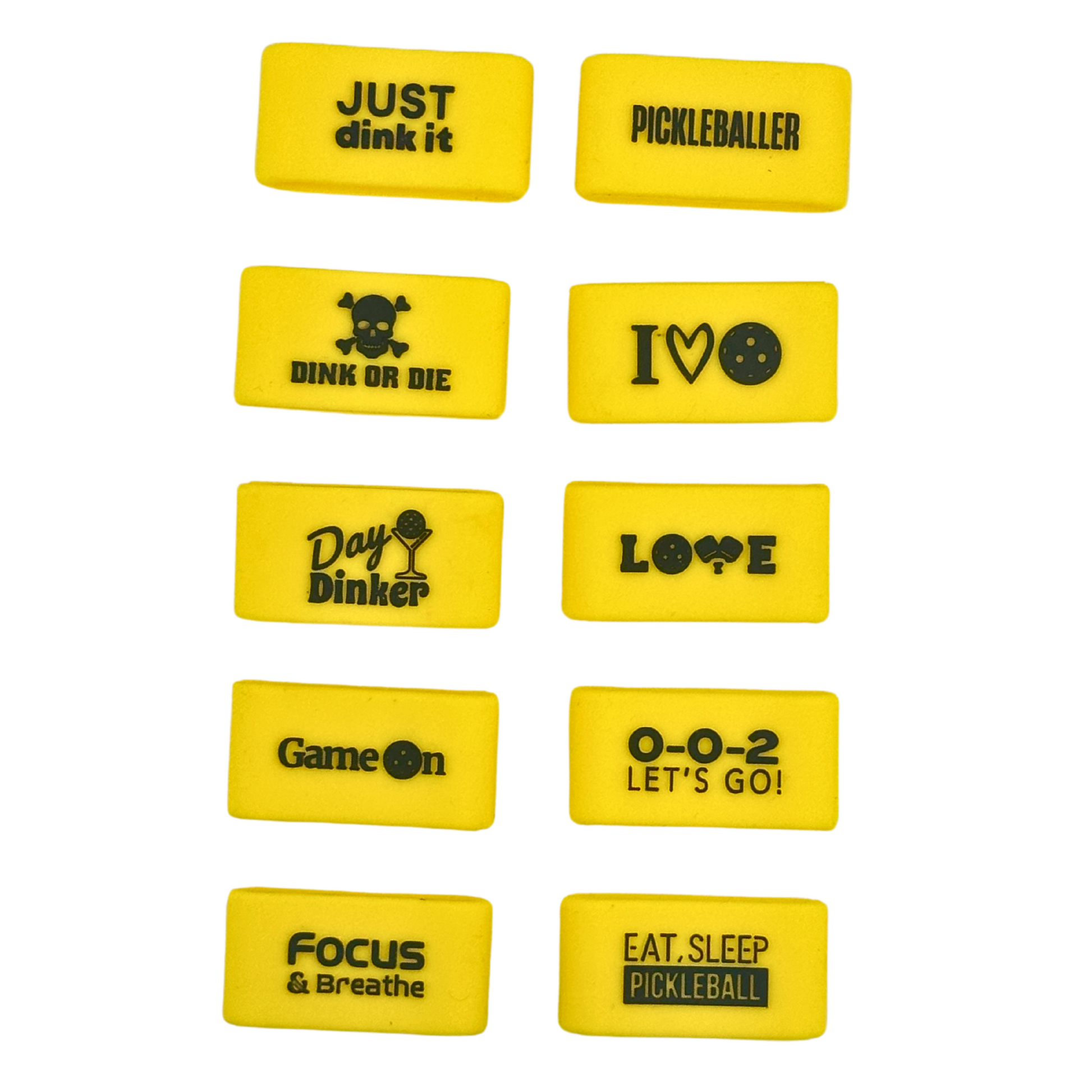 Pro-Look Band 10 Pack shown off paddle as a color-custom pickleball paddle band, perfect for personalized gear, clubs, tournaments, and accessory organization This image features custom pickleball paddle bands, a personalized paddle band, and a customized paddle band, ideal for player ID, team branding, club gear, and tournament accessories.