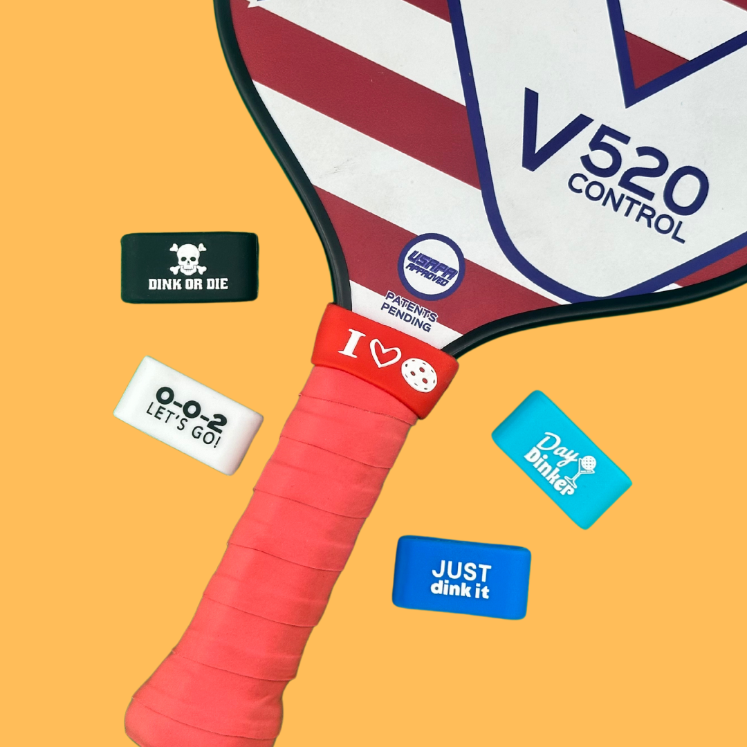 Pro-Look Band 10 Pack shown on paddle as a color-custom pickleball paddle band, perfect for personalized gear, clubs, tournaments, and accessory organization This image features custom pickleball paddle bands, a personalized paddle band, and a customized paddle band, ideal for player ID, team branding, club gear, and tournament accessories.