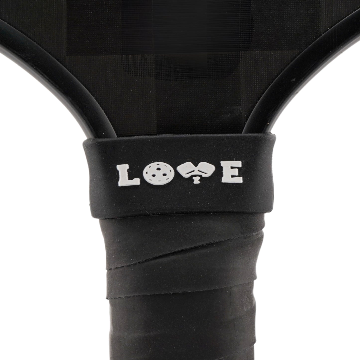 LOVE Pickleball Band shown off paddle as a color-custom pickleball paddle band, perfect for personalized gear, clubs, tournaments, and accessory organization This image features custom pickleball paddle bands, a personalized paddle band, and a customized paddle band, ideal for player ID, team branding, club gear, and tournament accessories.
